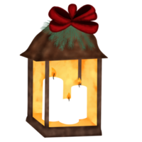 farol de navidad con lazo y ramas de pino. png