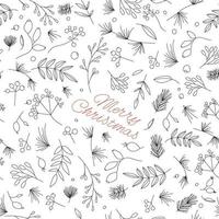 Seamless floral pattern for Xmas and new year celebration. Seamless paper  texture with outline plants and berries elements. Winter mapping. vector