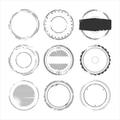 Collection of black round stamp grunge ink rubber labels sign isolated on white background