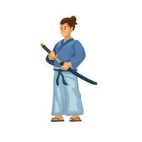 Samurai action pose figure cartoon illustration vector