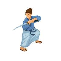 vector de ilustración de dibujos animados de figura de pose de acción de samurai