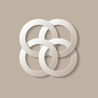 4 Ivory rings connected together. Four linked circles. Paper cut out style. Vector illustration.