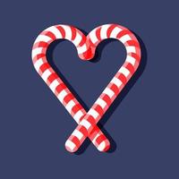 Candy cane heart on blue background. Vector illustration in cartoon flat style.