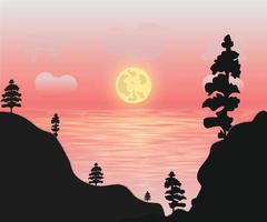 amanecer puesta de sol con ilustración de vector de paisaje de río