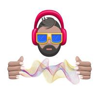 Vector image of a DJ with a sound wave in the form of a logo. Cartoon. EPS 10