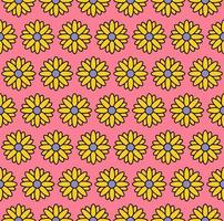 groovy background. Seamless bright repeat pattern of simple blooming flowers in 1970s psychedelic hippie style. graphic decor ornament in retro design. vector illustration