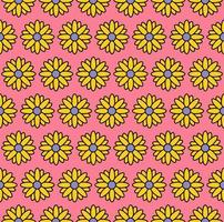 groovy background. Seamless bright repeat pattern of simple blooming flowers in 1970s psychedelic hippie style. graphic decor ornament in retro design. vector illustration