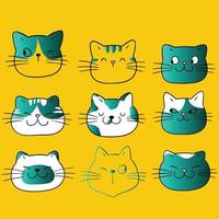 Cute cats faces set vector