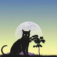 Black cat sitting on a background of the full moon vector