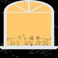 outline drawing cute cat in the window vector