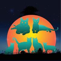 silueta de gato de colección con luna llena vector