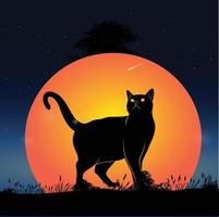 Black cat on a background of the night sky with stars and the moon vector