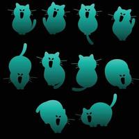 Cats Cute Silhouette In Different Pose Set vector