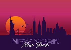 New York ,USA Landscape Skyline Vector Graphic