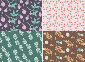 Set of seamless patterns with different berries. Nature textures in flat design. vector