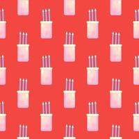 Cake with candles , seamless pattern on a red background. vector