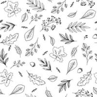 Seamless pattern falling leaves, acorns, berries. vector