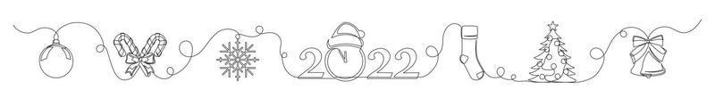 Set of continuous one line drawings of Christmas symbols vector