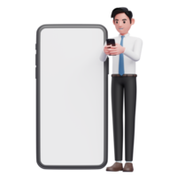 homme d'affaires en chemise blanche tapant un message au téléphone, illustration 3d d'un homme d'affaires utilisant un téléphone png