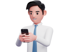 retrato de un hombre de negocios escribiendo un mensaje en un teléfono celular, ilustración 3d de un hombre de negocios usando el teléfono png