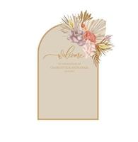 hermoso arco de boda bohemio con flores acuarelas rosas y hojas. ilustración de vacaciones de vector en estilo vintage. diseño floral.