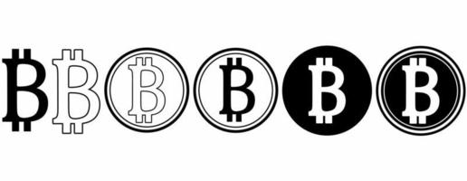 Bitcoin sign icon set isolated on white background. Cryptocurrency symbol and coin. Blockchain based secure cryptocurrency vector