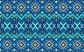 Pixel ethnic pattern, Vector Geometric decorative geometry style, Blue and green pattern Boho background