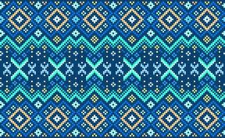 Pixel ethnic pattern, Vector Geometric decorative geometry style, Blue and green pattern Boho background