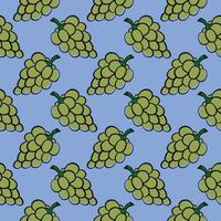 Green grapes ,seamless pattern on blue background. vector