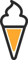 Ice cream in a yellow cone, icon illustration, vector on white background