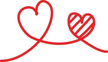 Two red hearts on a line, illustration, vector on a white background