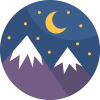 Two snowy mountains at night, illustration, vector, on a white background. vector