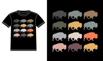 Bison Multiple Color Silhouetted T-shirt Design vector