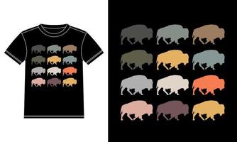 diseño de camiseta con silueta de varios colores de bisonte vector