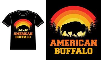 American Bison Buffalo Vintage Retro Sunset Unisex T-Shirt vector