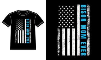 American Flag with Bison MOM Ever Vintage T-shirt Design vector