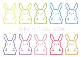 Easter Bunny Mascot Vector Colorful Outline Illustration Set Isolated On A White Background.