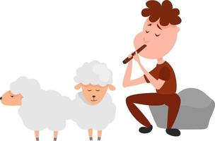 Shepard with sheeps, illustration, vector on white background