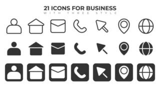 21 iconos para empresas con 3 estilos vector