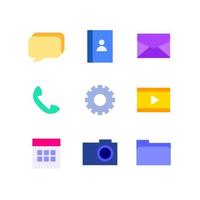 Simple Mobile Apps Flat Colorful Icon Set Default Application for Interface Design Message File Calendar Illustration vector