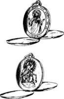 El medallón emergente es un pequeño grabado vintage de caja ornamental. vector