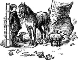hombre y caballo de seis pulgadas, ilustración vintage vector