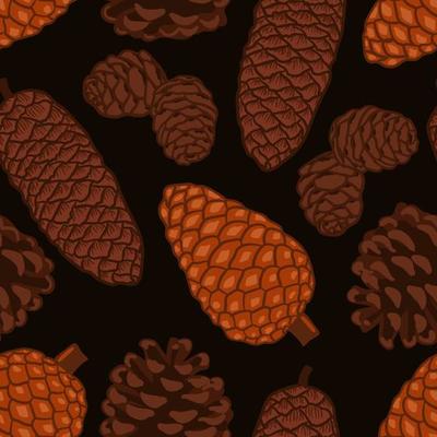 Conifer cones vector seamless pattern. Pine, spruce, cedar, larch, fir tree cones, winter nature texture for textile, print, card, christmas, greetings, wallpapers, background