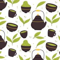 Seamless pattern with matcha. Vector illustration.Pattern with green tea.