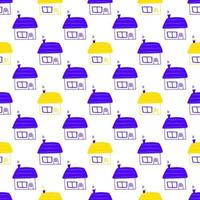 Set of Cute Hand drawn kids pattern with colorful doodle fairy tale houses with window for fabric, prints. Vector illustration.