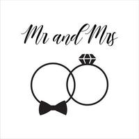 Two rings with diamond icon.Mr and Mrs vector