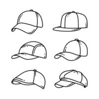 vista lateral de diferentes gorras doodle conjunto de ilustraciones vectoriales vector