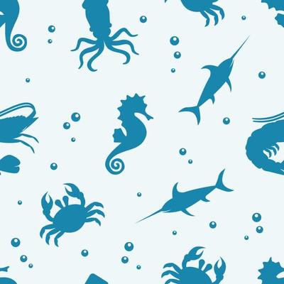 Sea animal silhouette seamless pattern wallpaper background