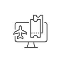 Airplane online ticket booking line icon vector graphic