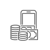 Mobile payment line icon vector graphic